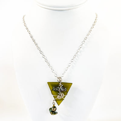 Olive Green Sea Glass with Green Pearl Necklace