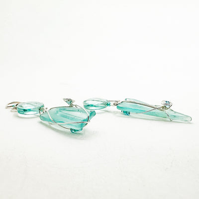 Asymmetrical Turquoise Sea Glass Earrings with Semi Precious Stone Beads