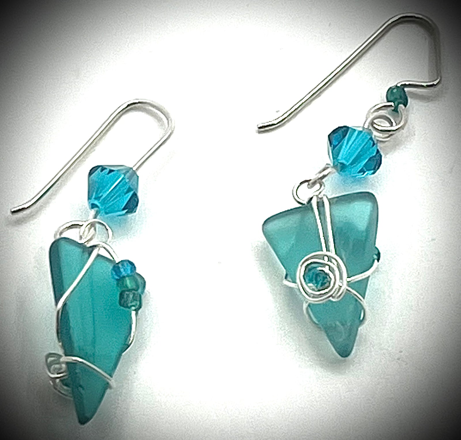 Sea Glass Earrings with Blue Zircon