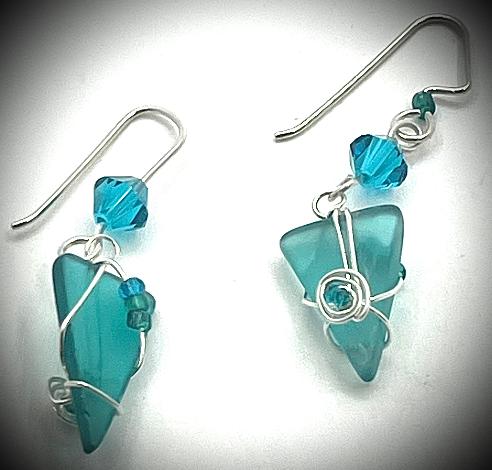 Sea Glass Earrings with Blue Zircon