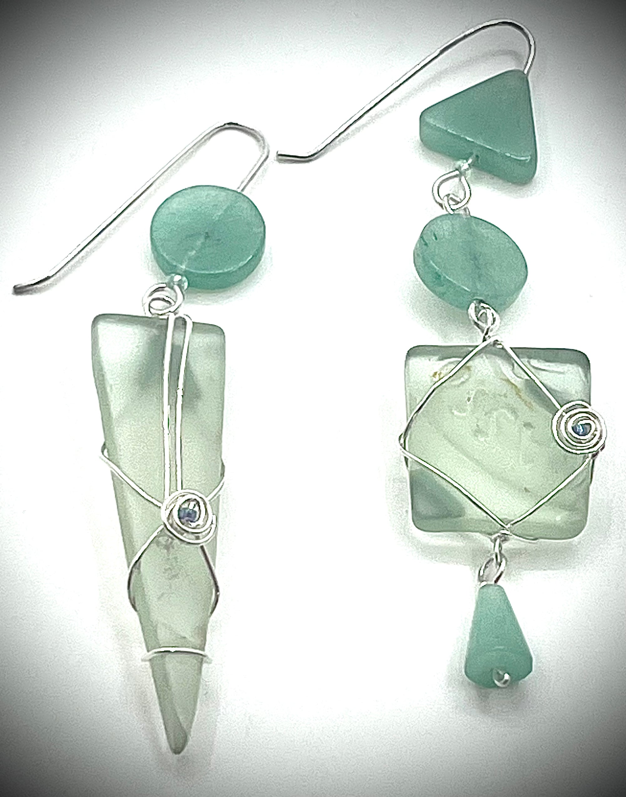 Asymetrical Sea Glass Earrings with Aventurine