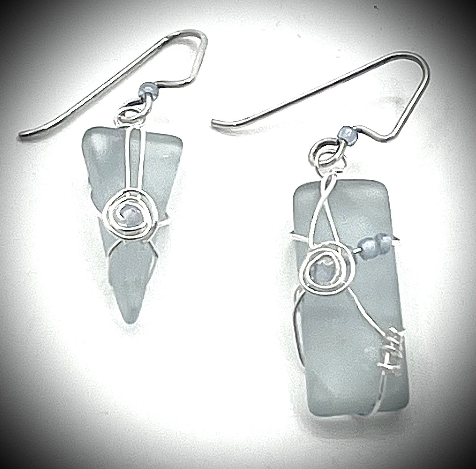 Asymmetrical Sea Glass Earrings with Seed Beads