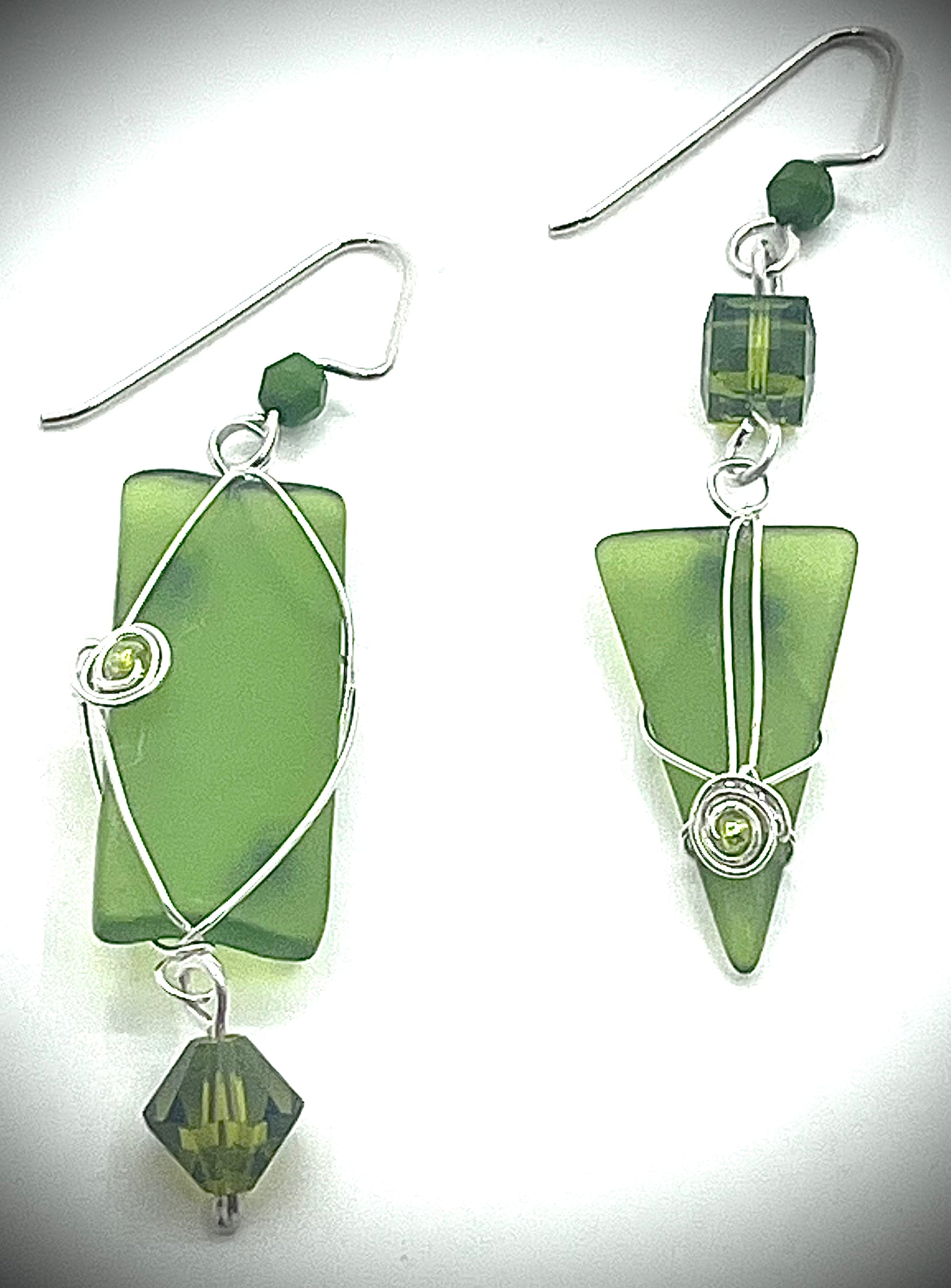 Asymmetrical Sea Glass with Swarovski Crystals