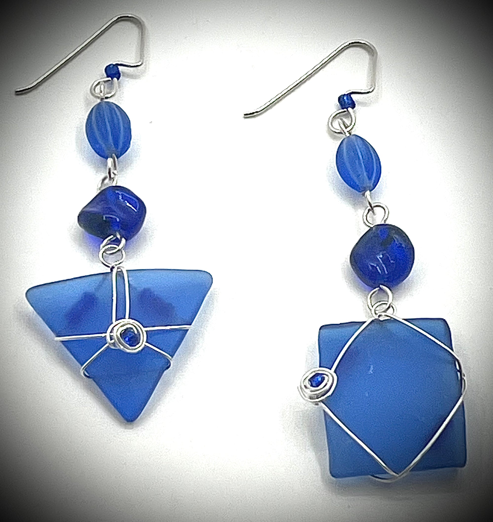 Asymmetrical Sea Glass Earrings with Beads