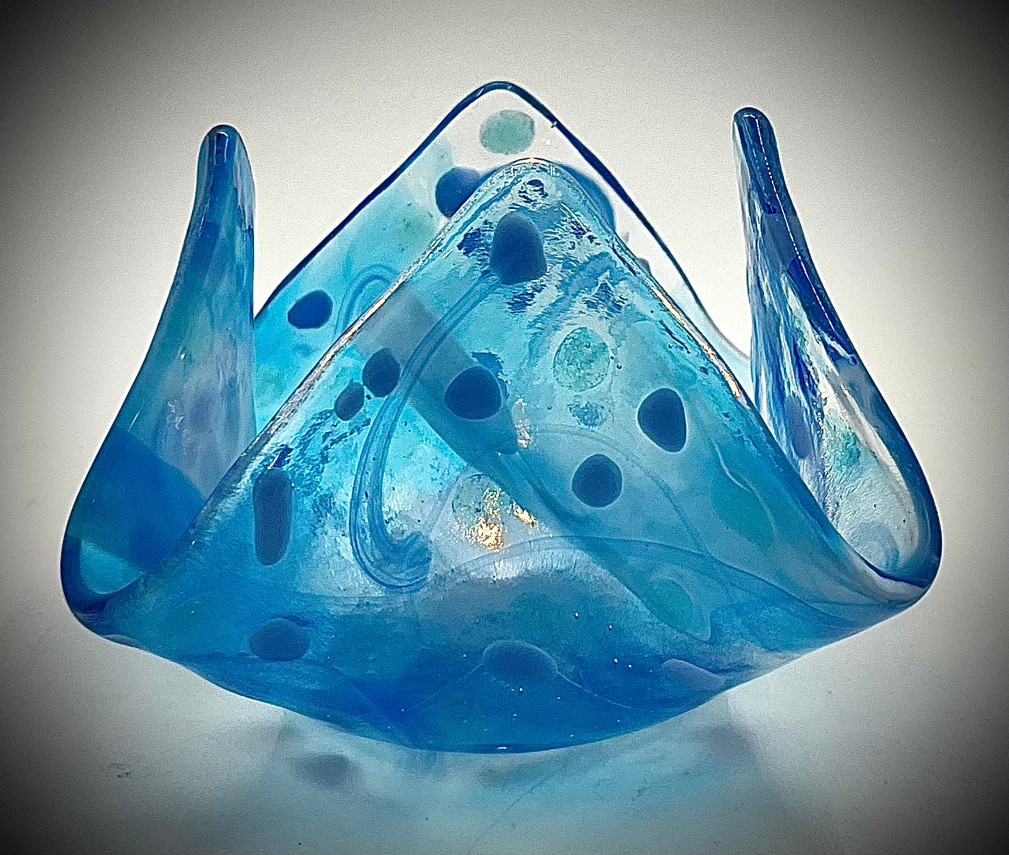 Blue Glass Votive with Lavender Dots