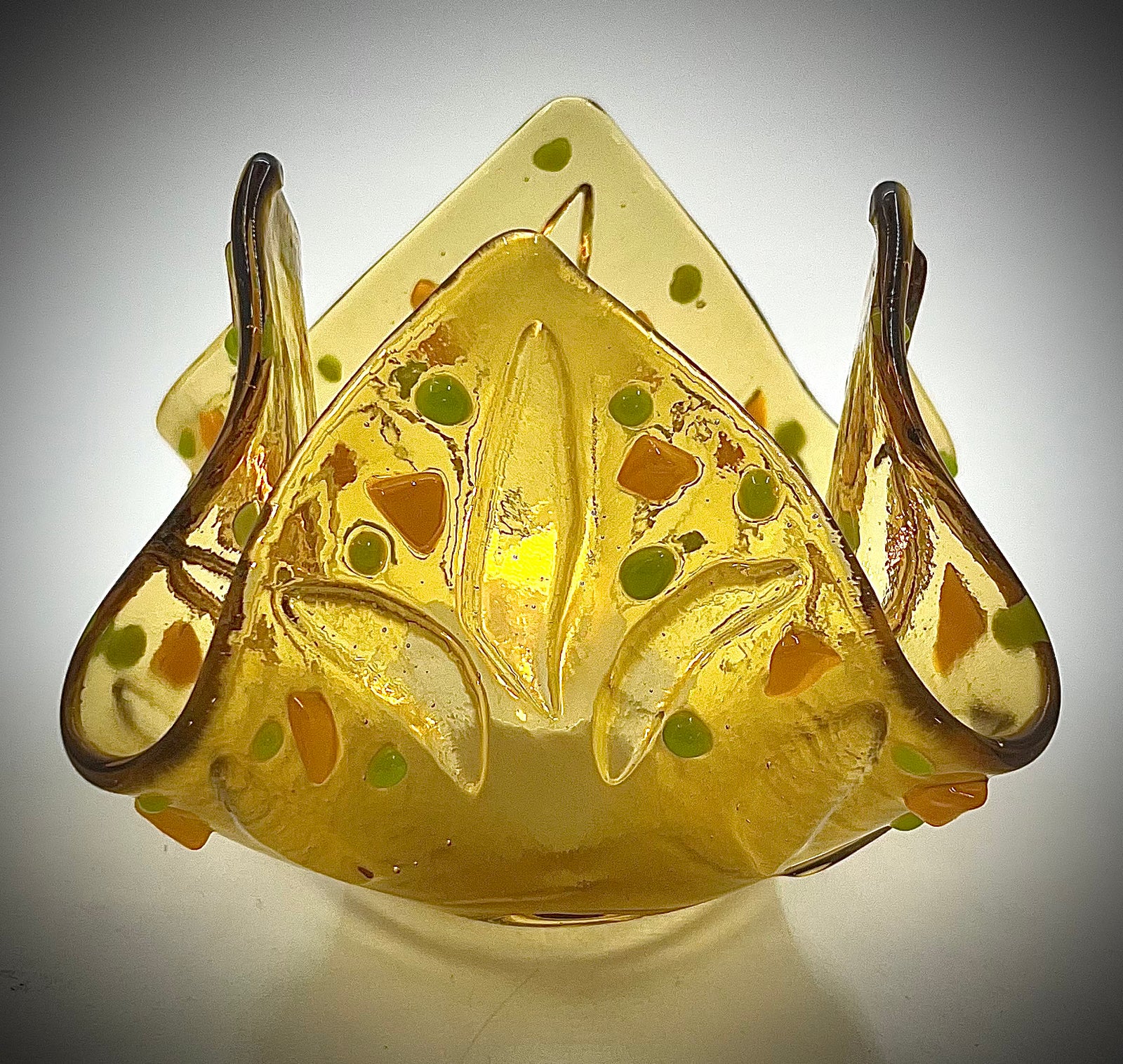 Orange Glass Votive with Green and Orange Dots