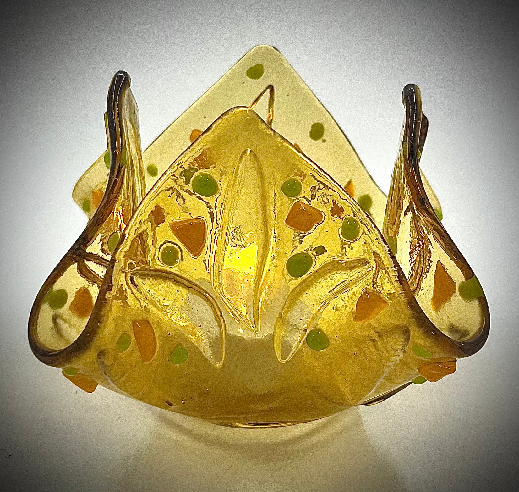 Orange Glass Votive with Green and Orange Dots