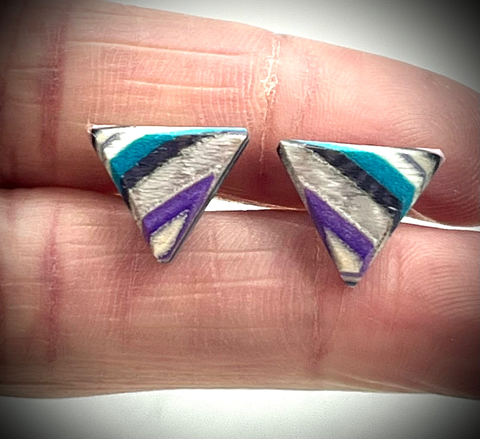 Tiny Triangle Wood Earrings on Posts