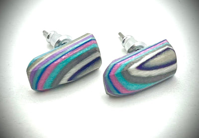 Tiny Rectangle Wood Earrings on Posts