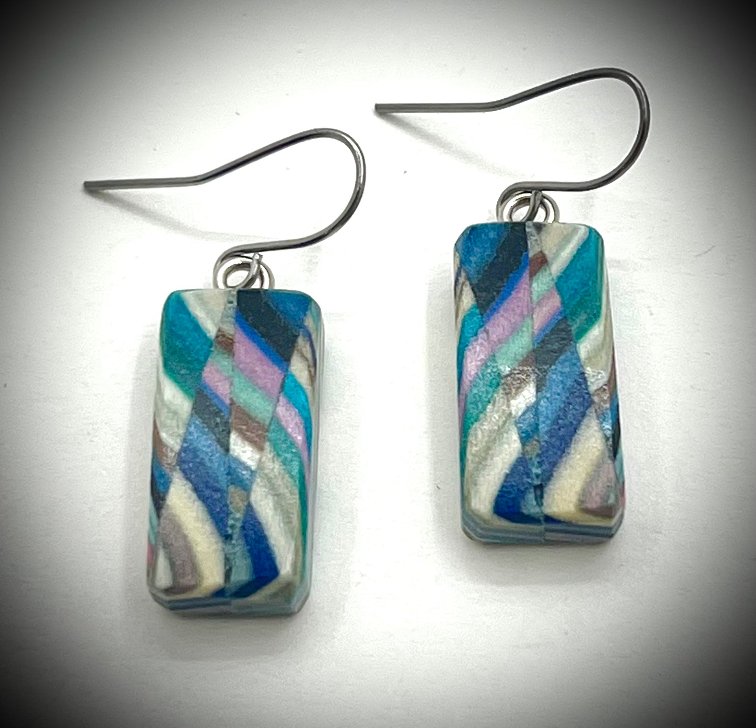 Short Composite Rectangle Wood Earrings