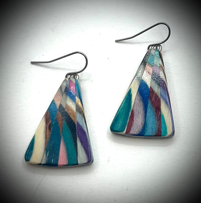 Large Mis-Matched Wood Fan Earrings