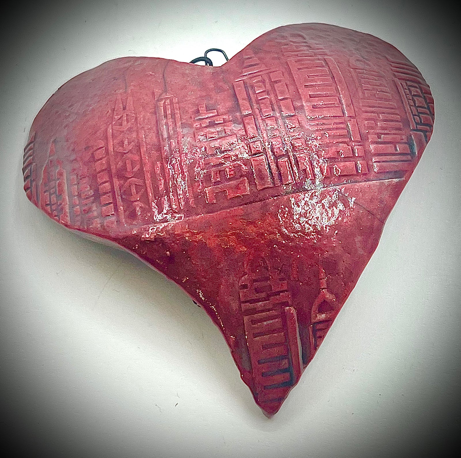Embossed Red Heart Modern Skyline