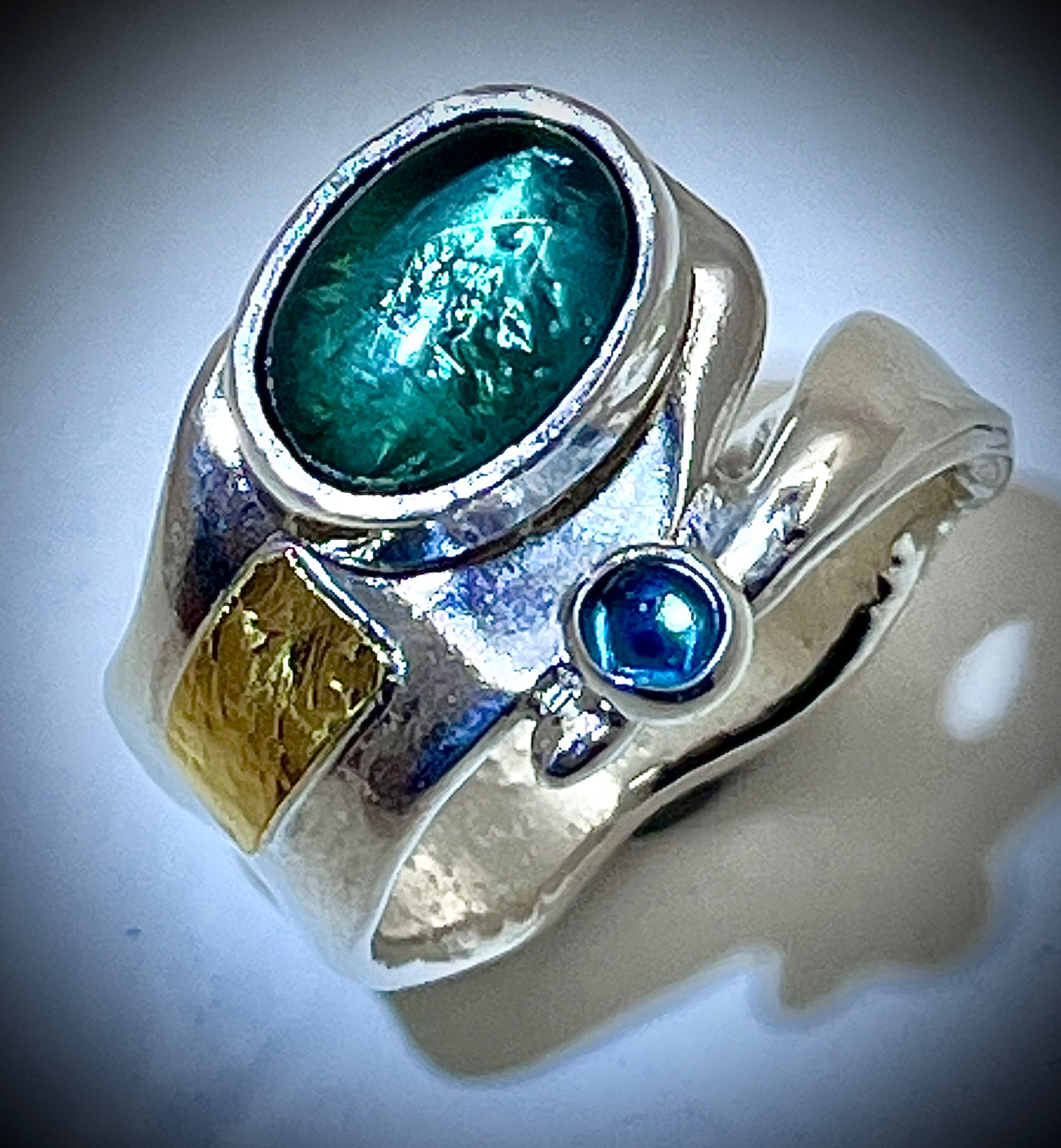 ONE OF A KIND: Green Tourmaline and London Blue Topaz Ring