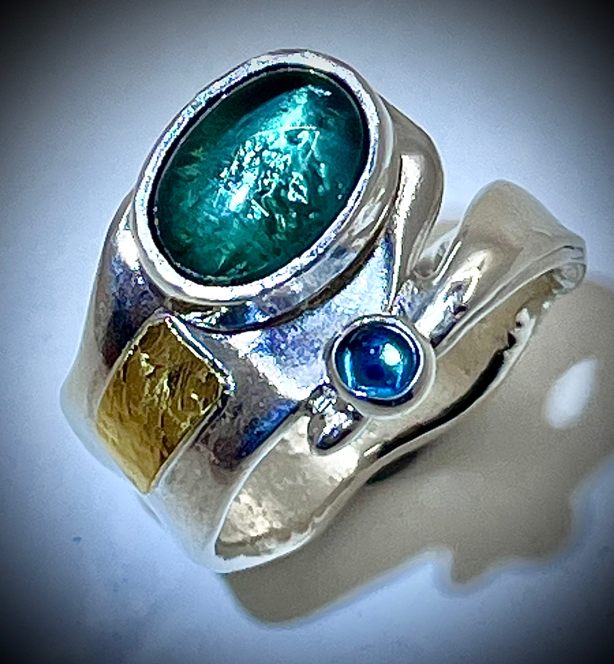 ONE OF A KIND: Green Tourmaline and London Blue Topaz Ring