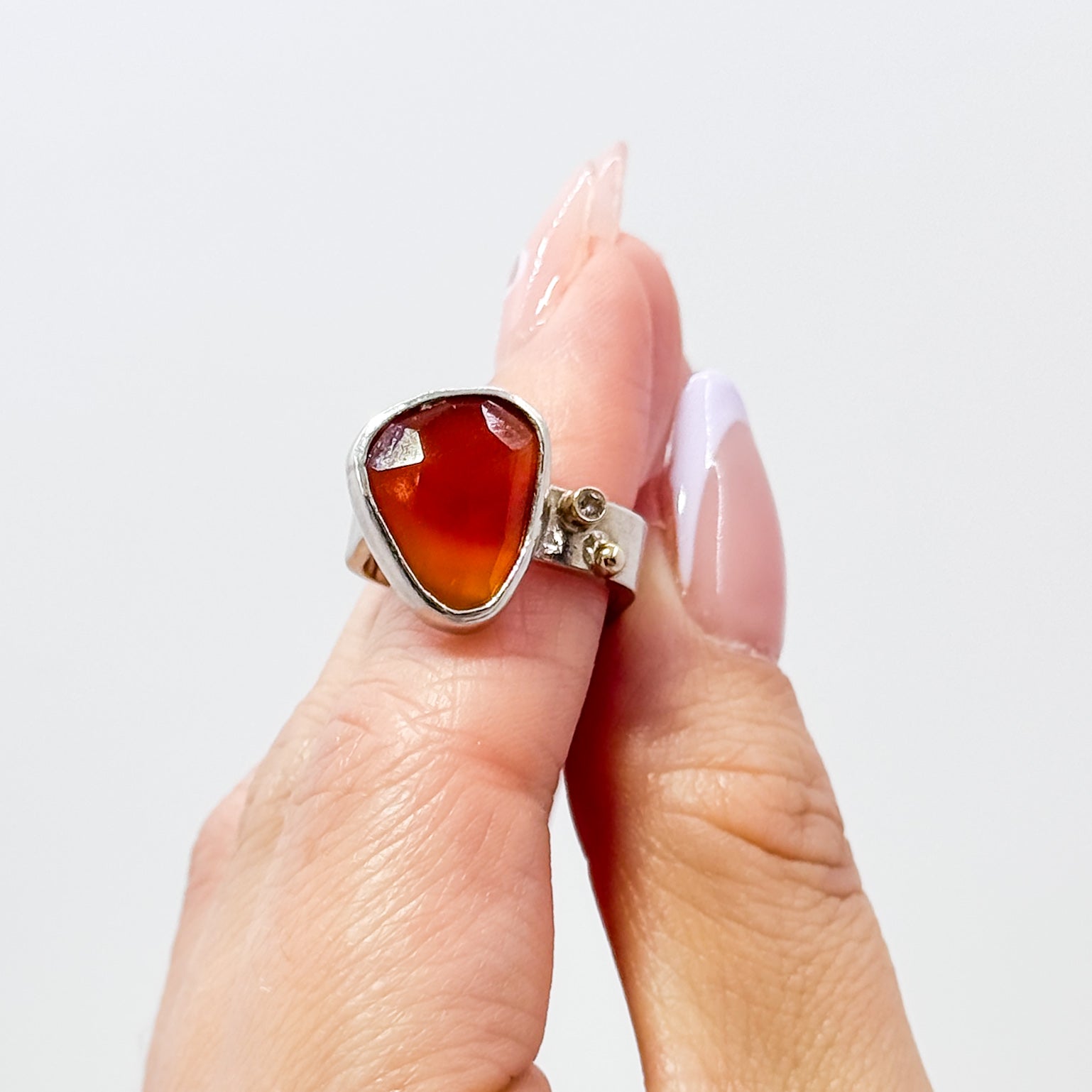 Rose cut carnelian ring with diamond