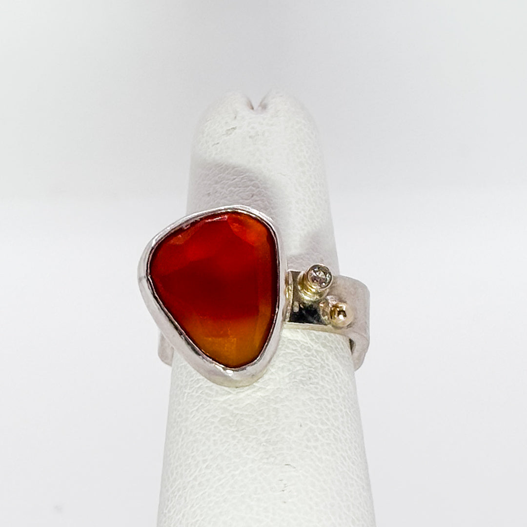 Rose cut carnelian ring with diamond