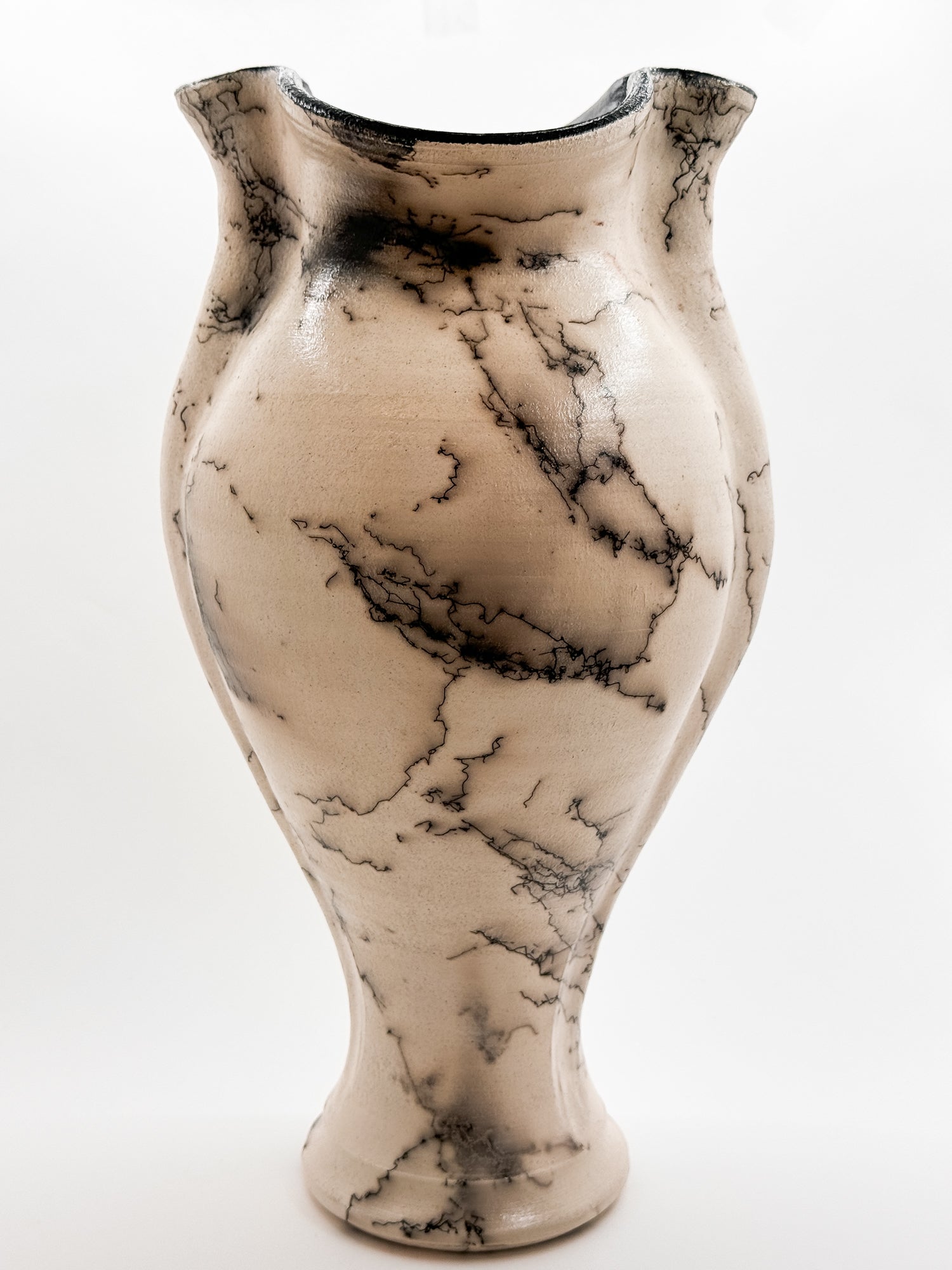 Raku Black and White Horse Hair Vase - Raiford Gallery Inc