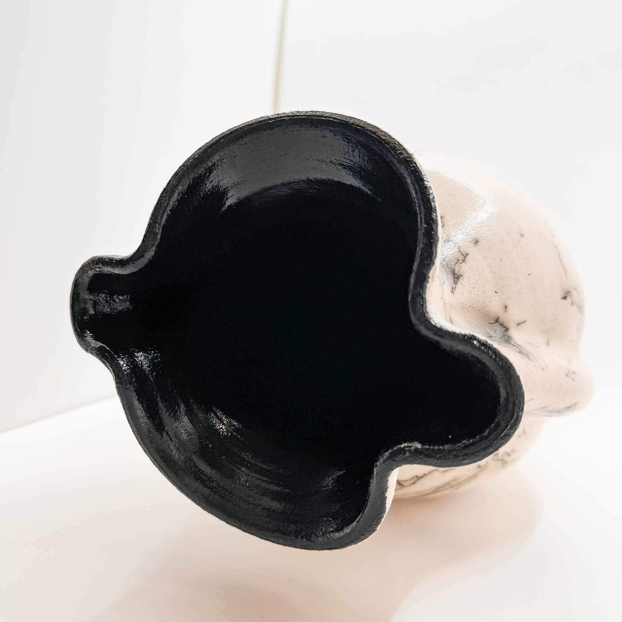 Raku Black and White Horse Hair Vase