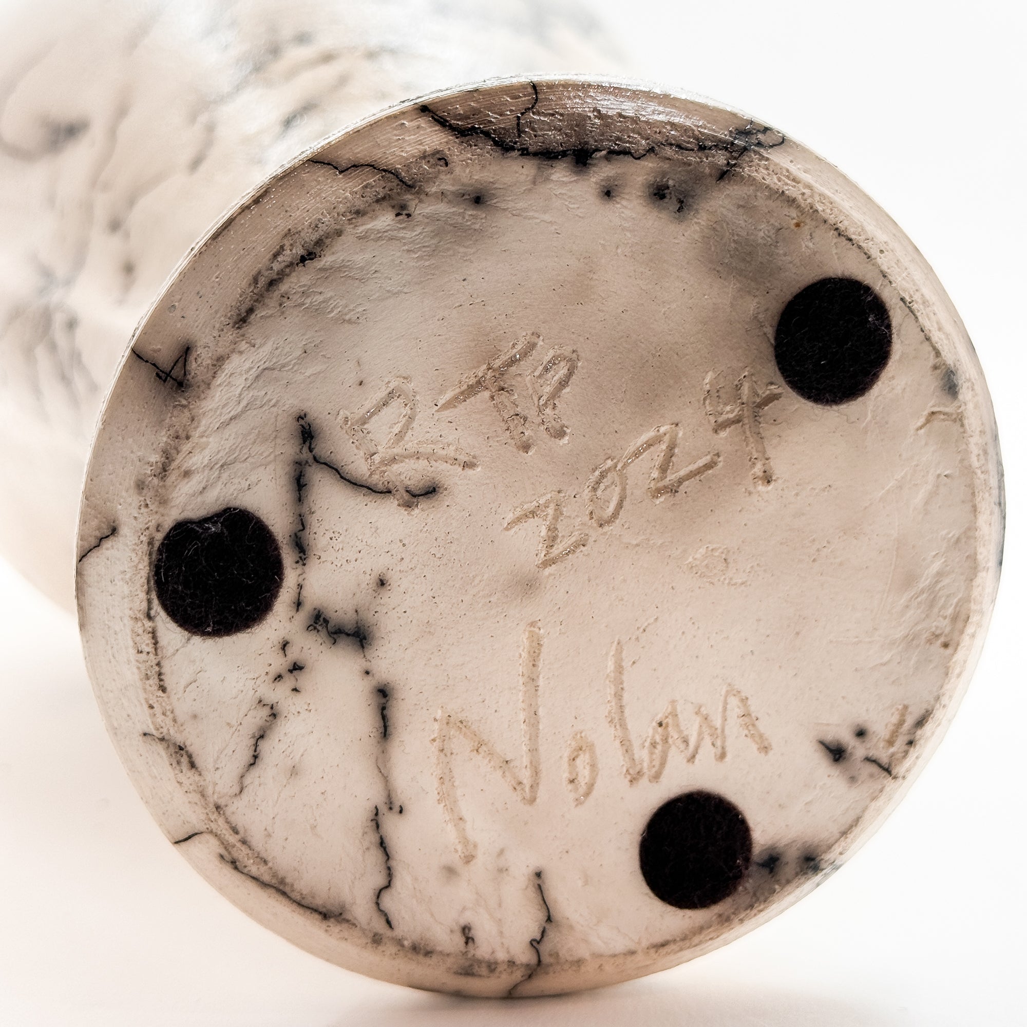 Raku Black and White Horse Hair Vase