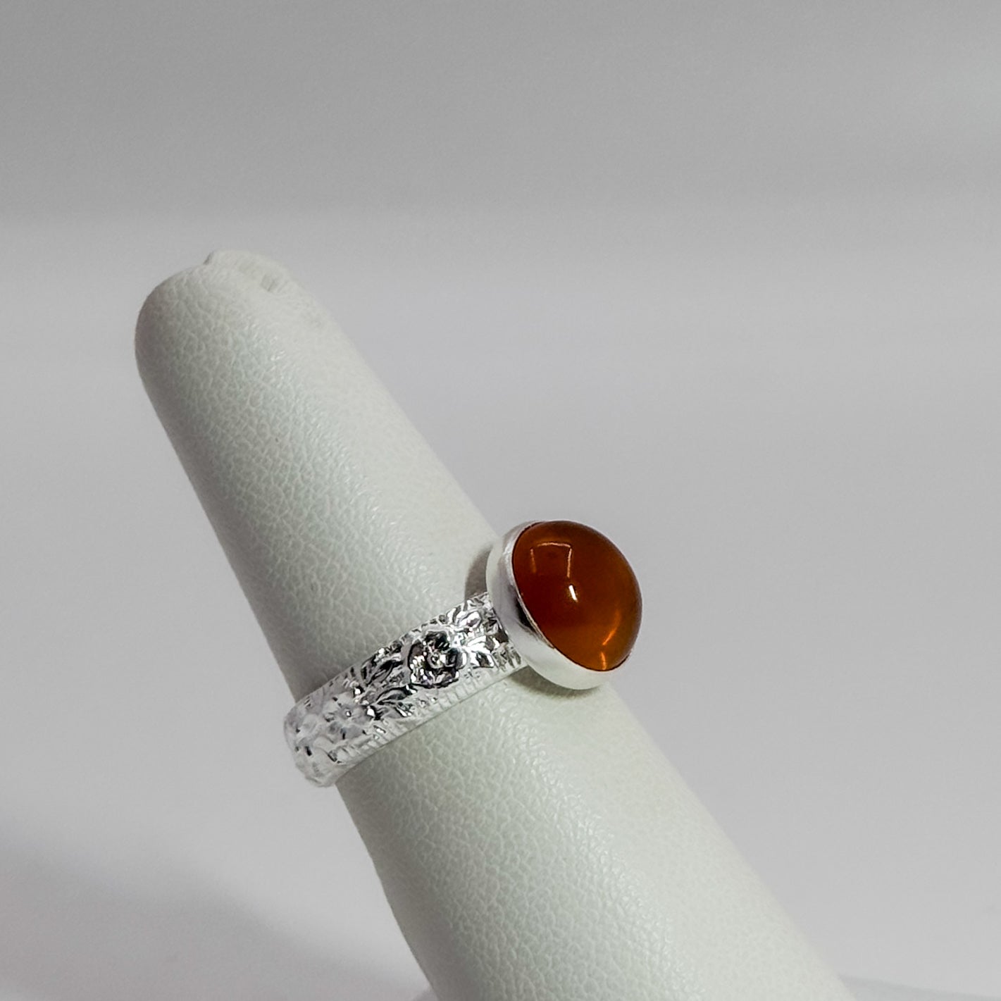 Floral band with orange chalcedony