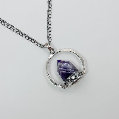 Chevron Amethyst crystal point pendant necklace
