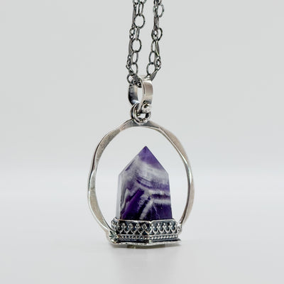 Chevron Amethyst crystal point pendant necklace