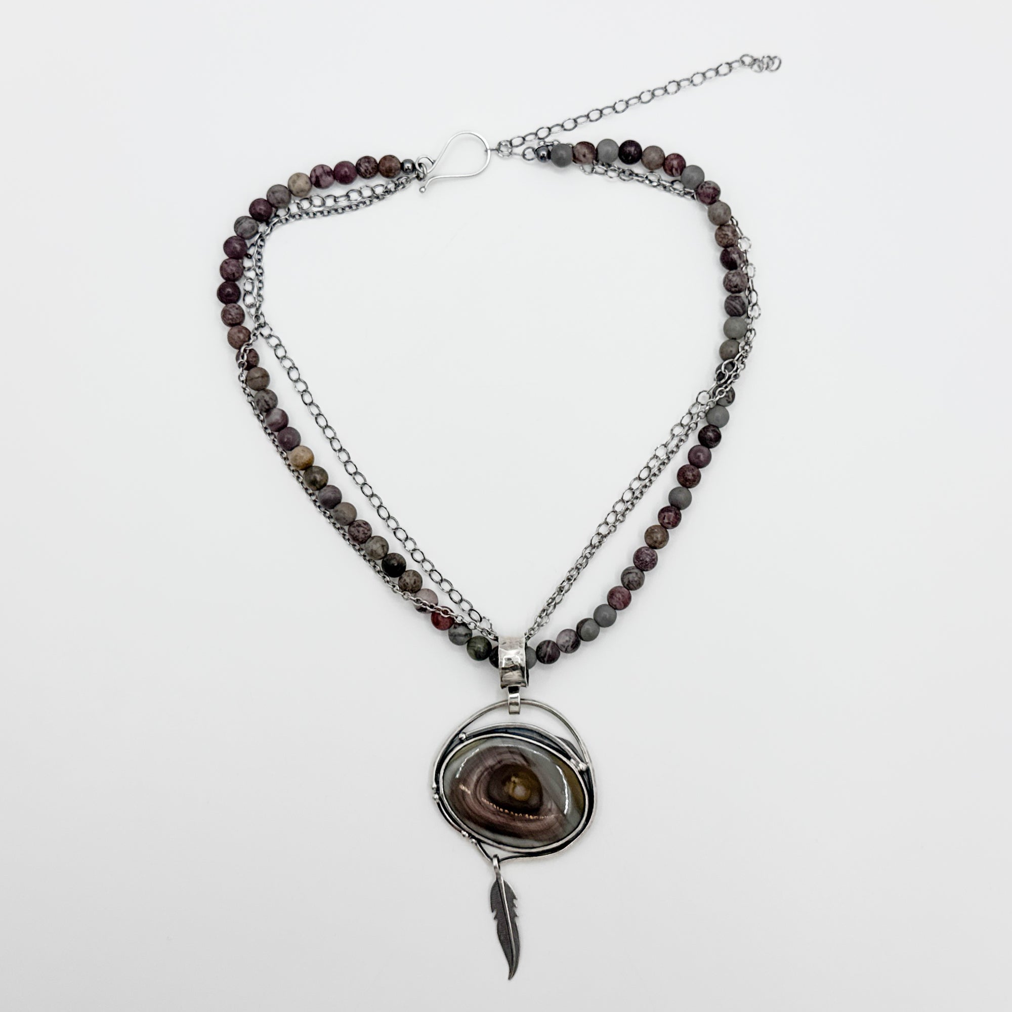 Imperial Jasper with feather, tube bale on Jasper Bead necklace
