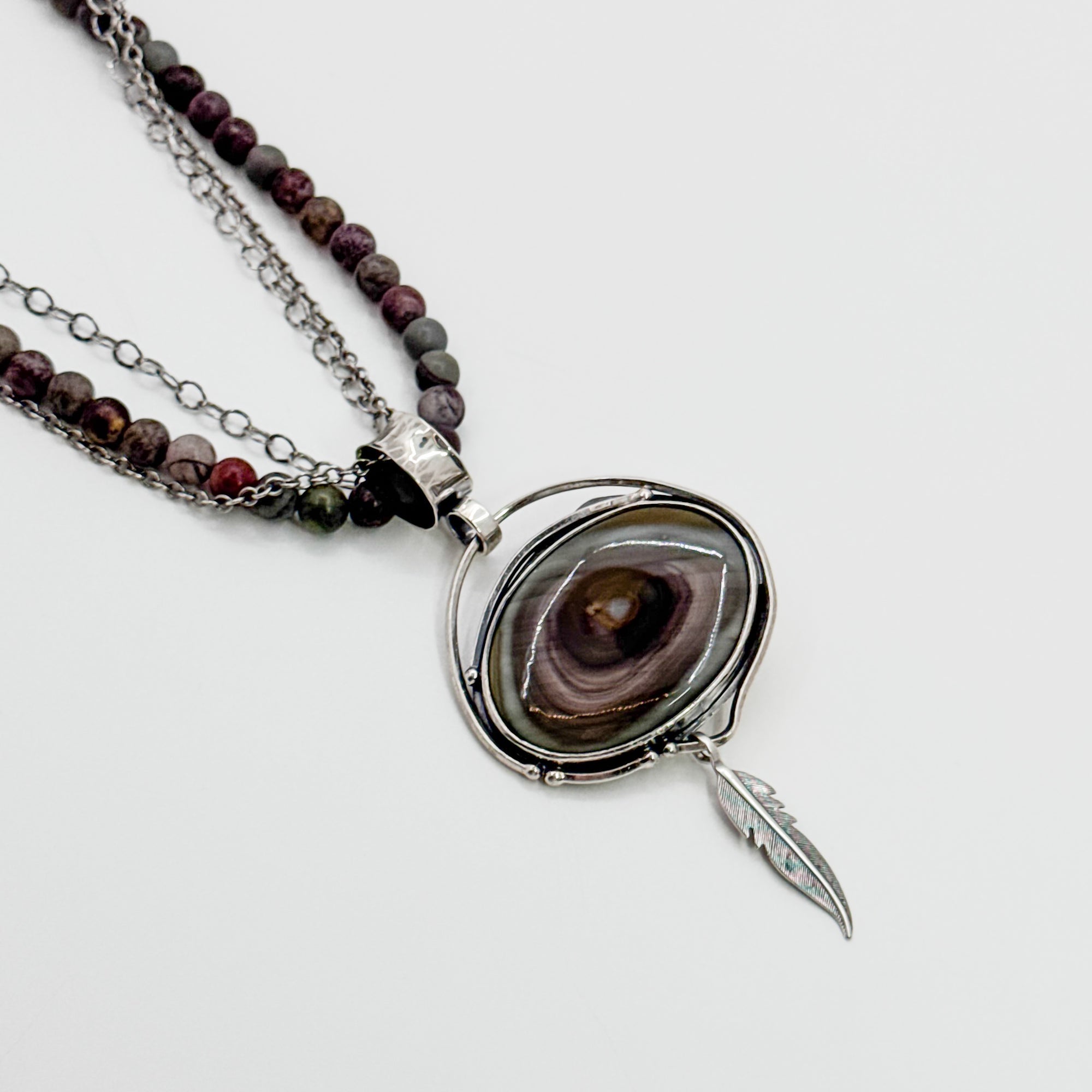 Imperial Jasper with feather, tube bale on Jasper Bead necklace