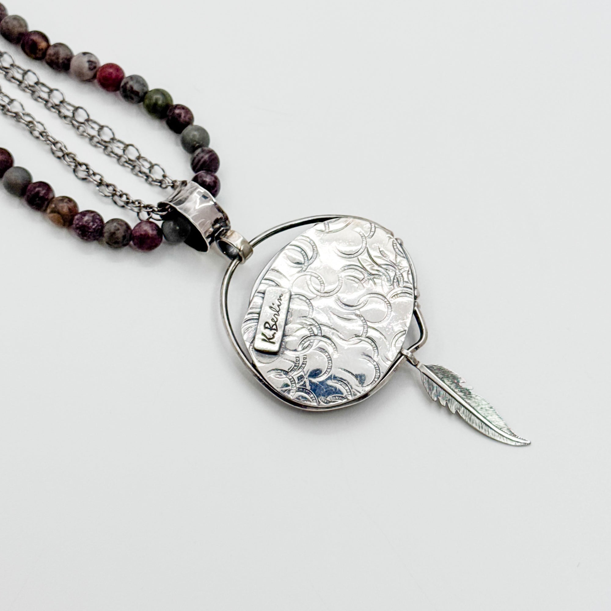 Imperial Jasper with feather, tube bale on Jasper Bead necklace