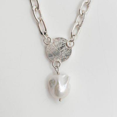 Irina Necklace Tow Truck Jr with white coin and baroque pearl