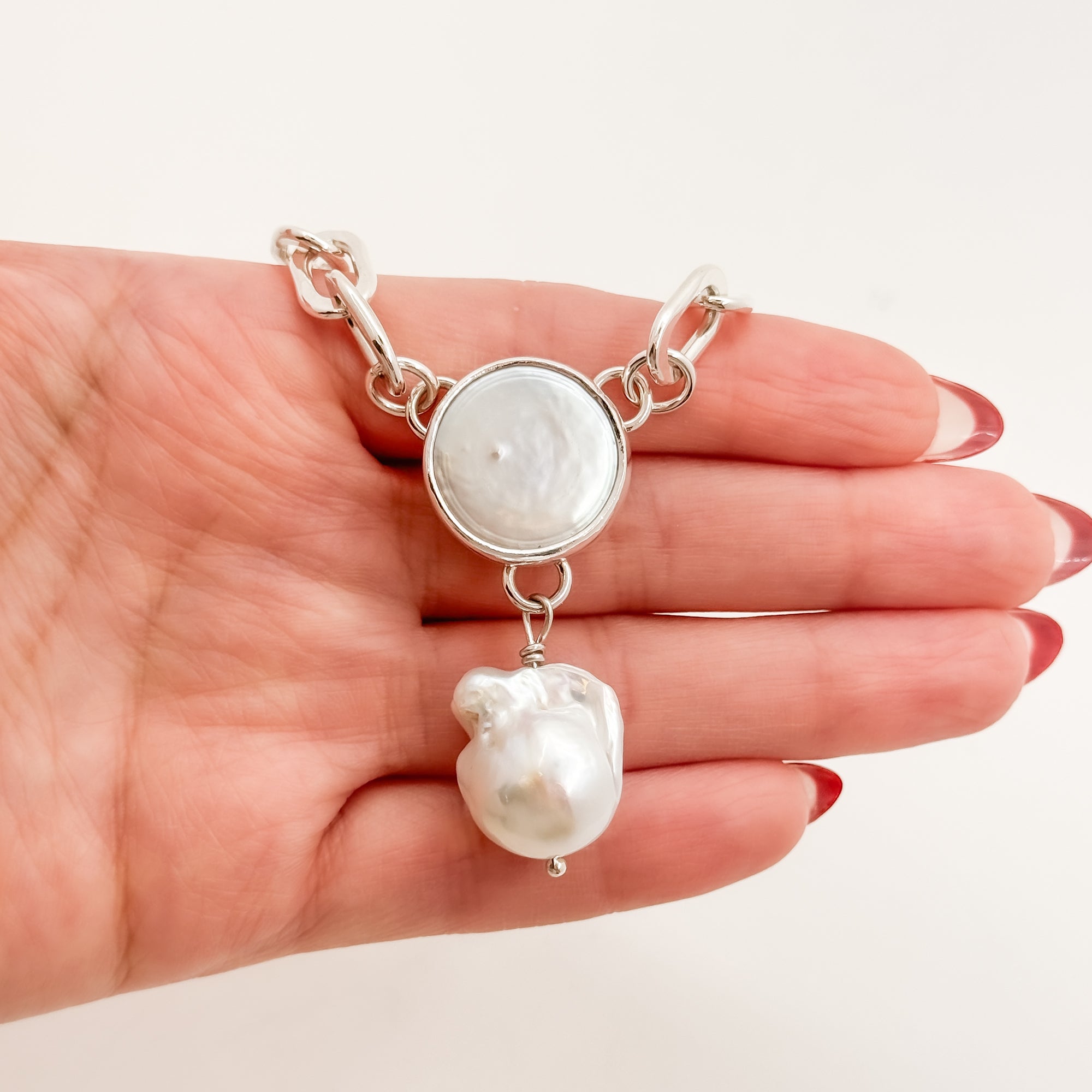 Irina Necklace Tow Truck Jr with white coin and baroque pearl