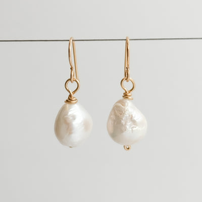 Single Large white Baroque pearl earrings