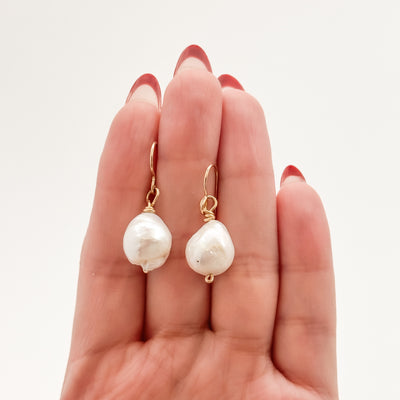 Single Large white Baroque pearl earrings