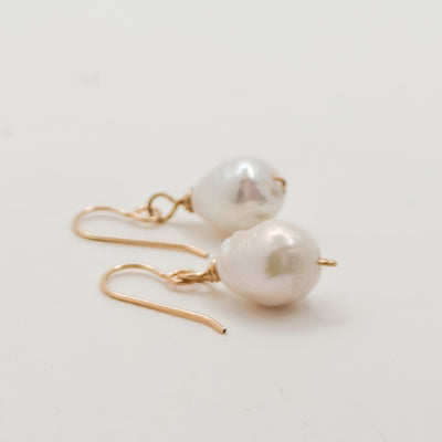 Single Large white Baroque pearl earrings