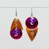 SP2 H Orange triangle, red circle, purple diamond with squiggles earrings