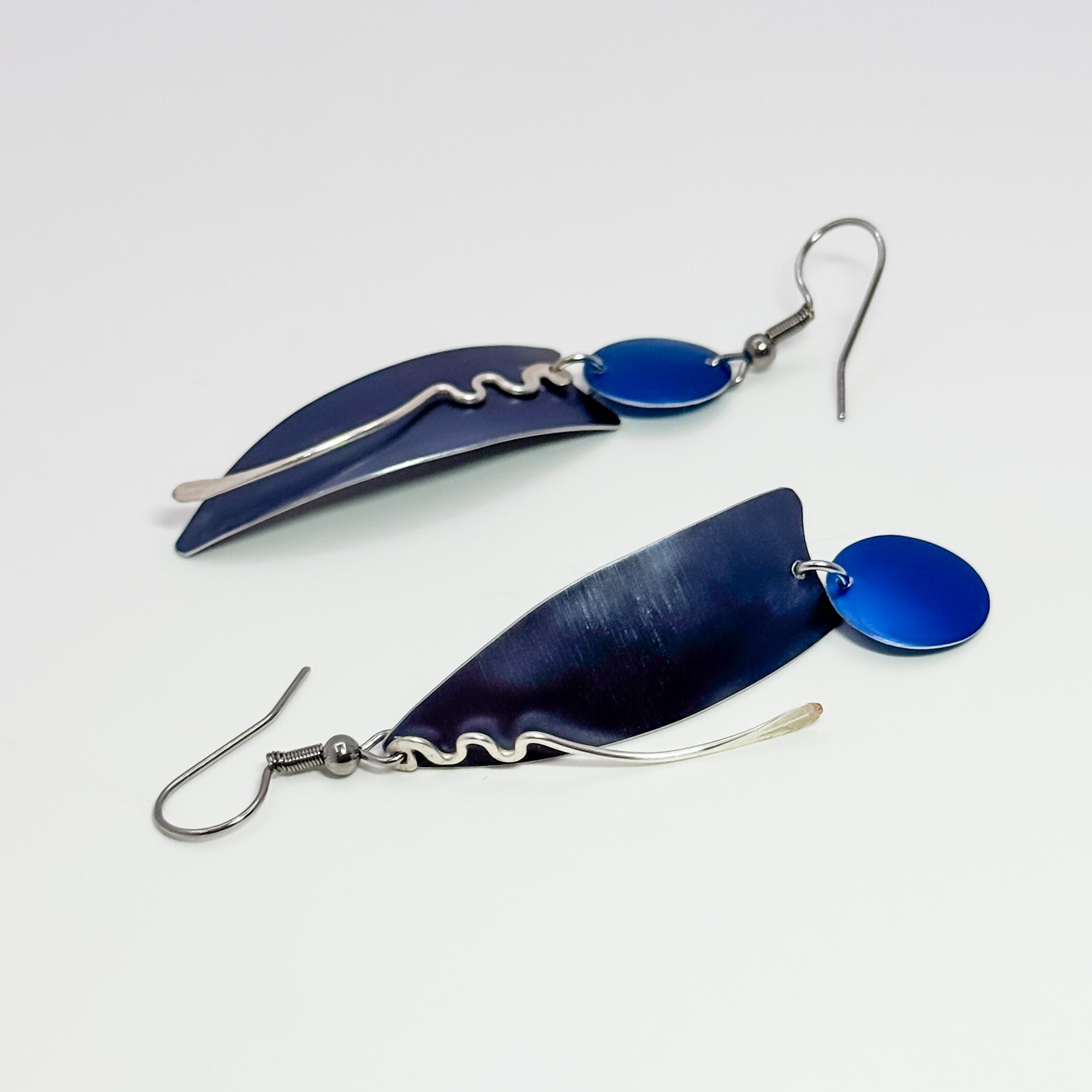 RT4 soft blue and bright blue dangle earrings