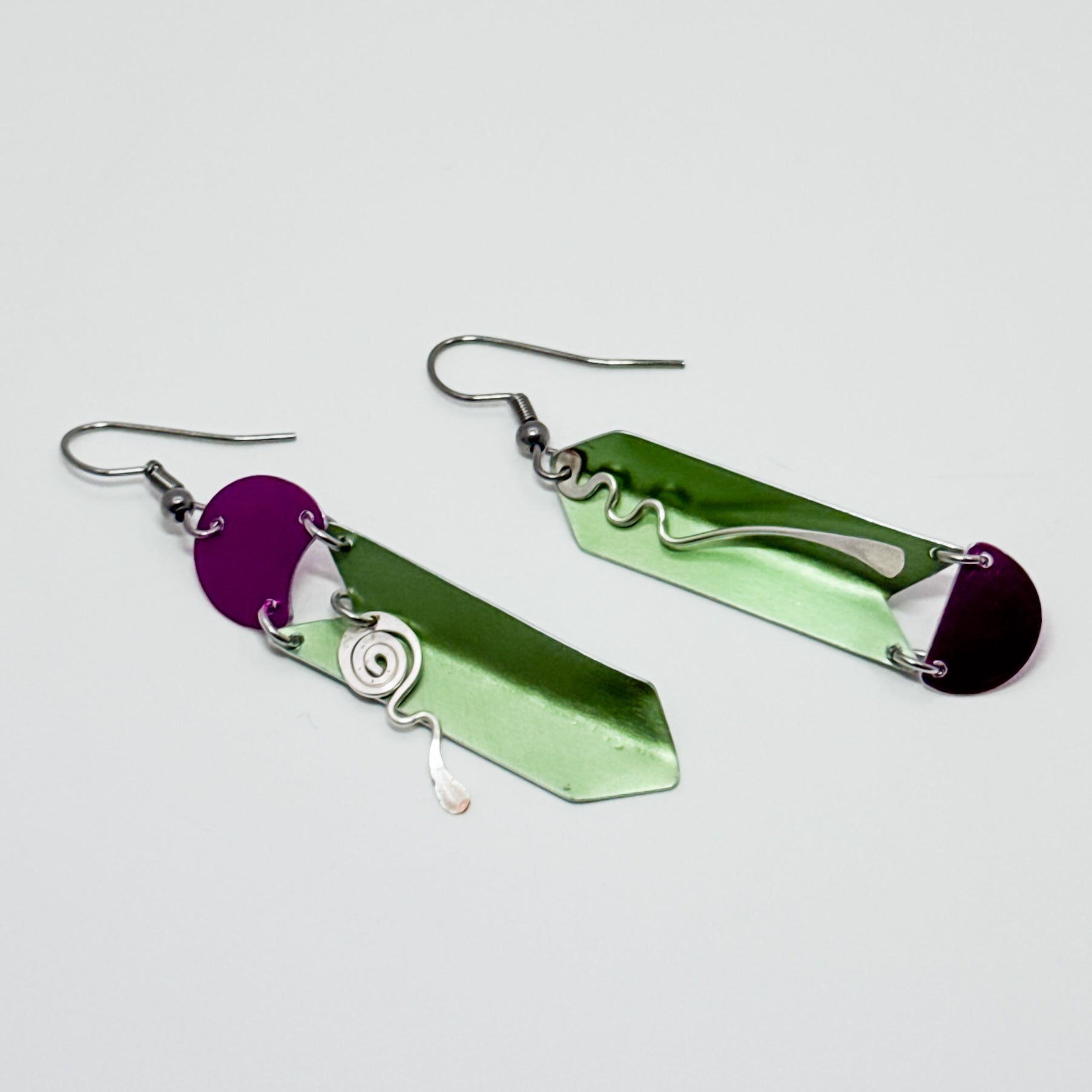 RT2 green and hot pink long dangle earrings