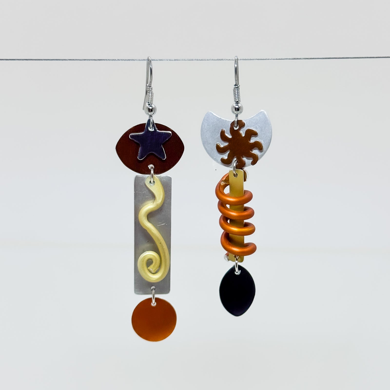IO2, copper, gold, silver and brown shapes earrings