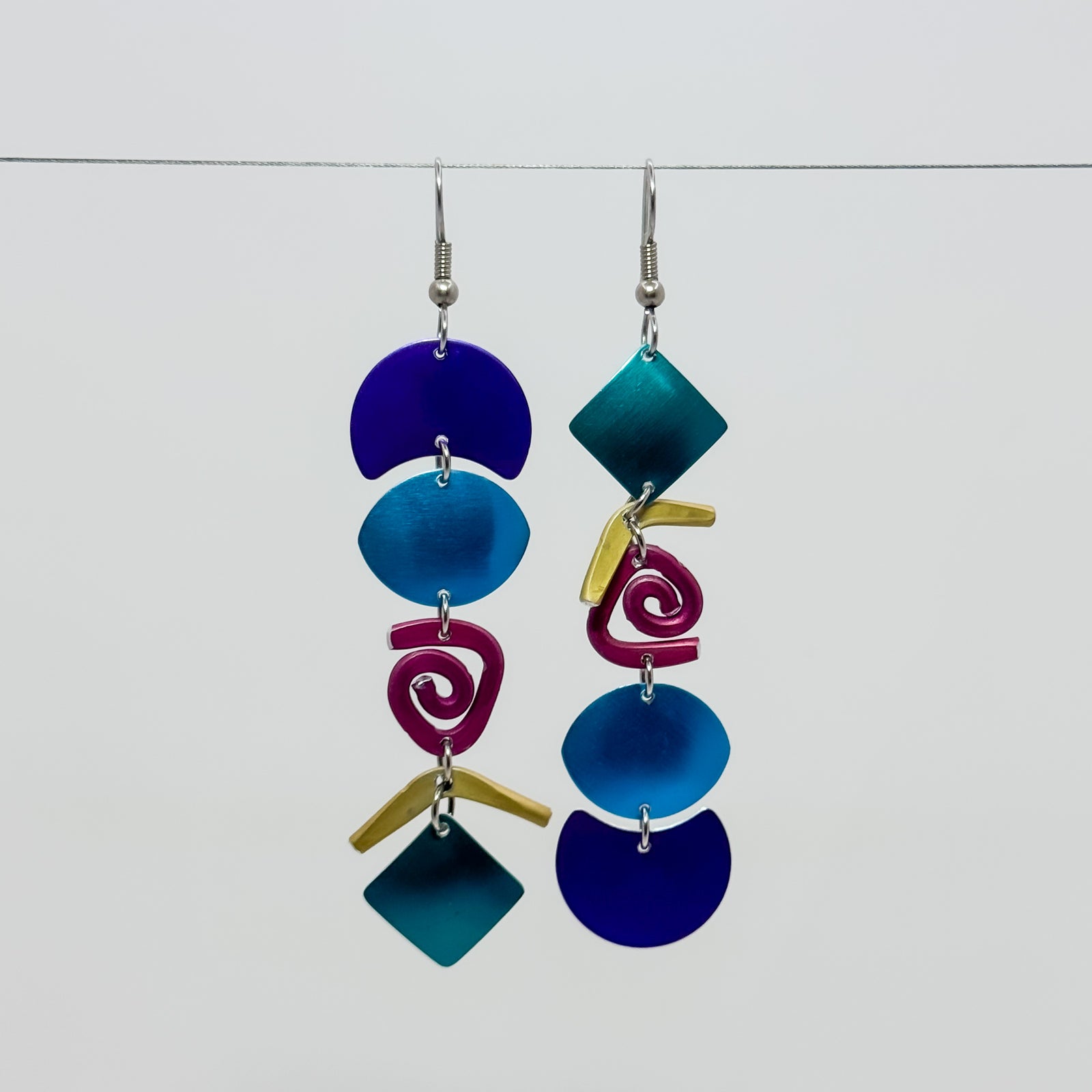 PB2, purple, red and aqua shapes earrings