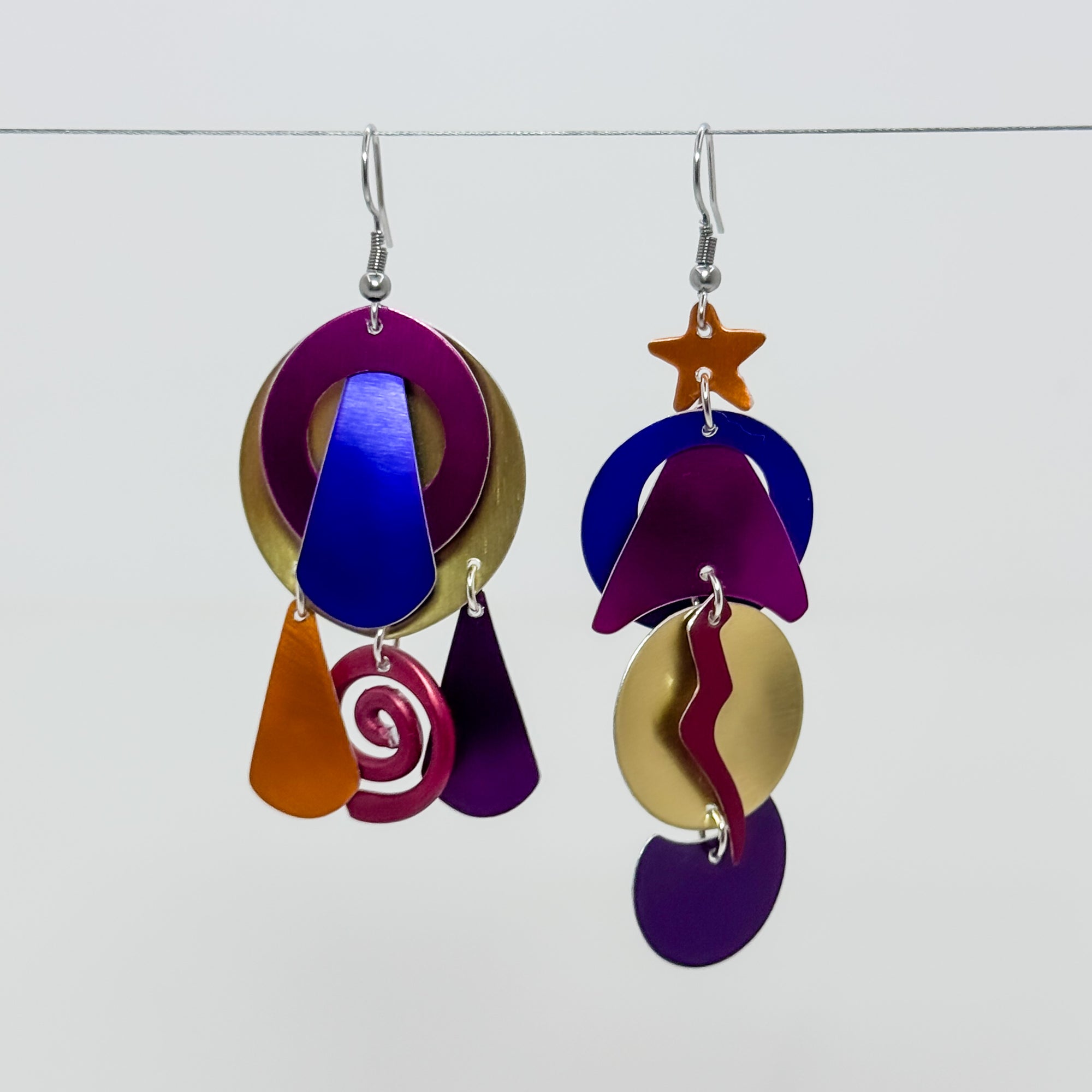 N13 Ant orange, blue, hot pink with gold disc earrings