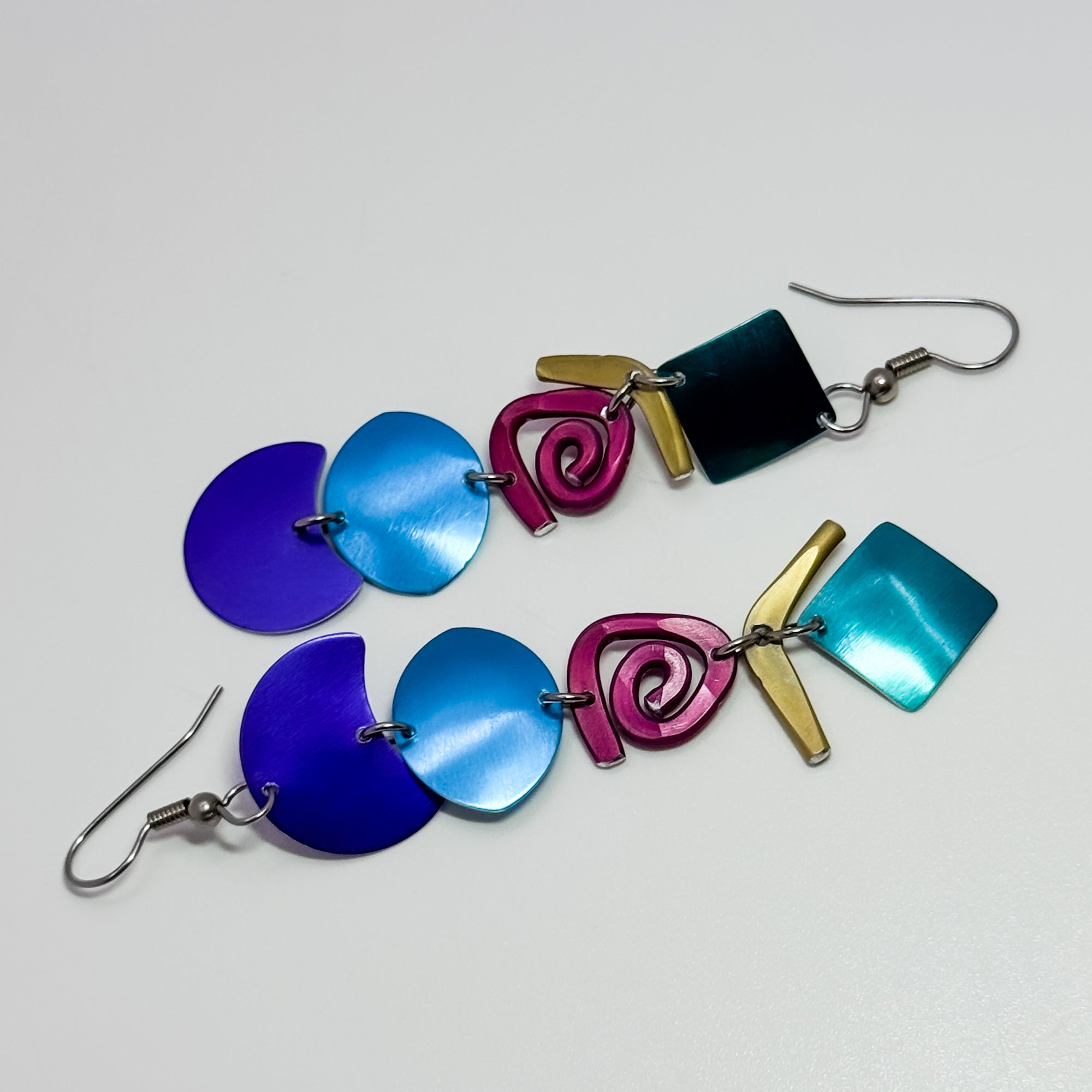 PB2, purple, red and aqua shapes earrings