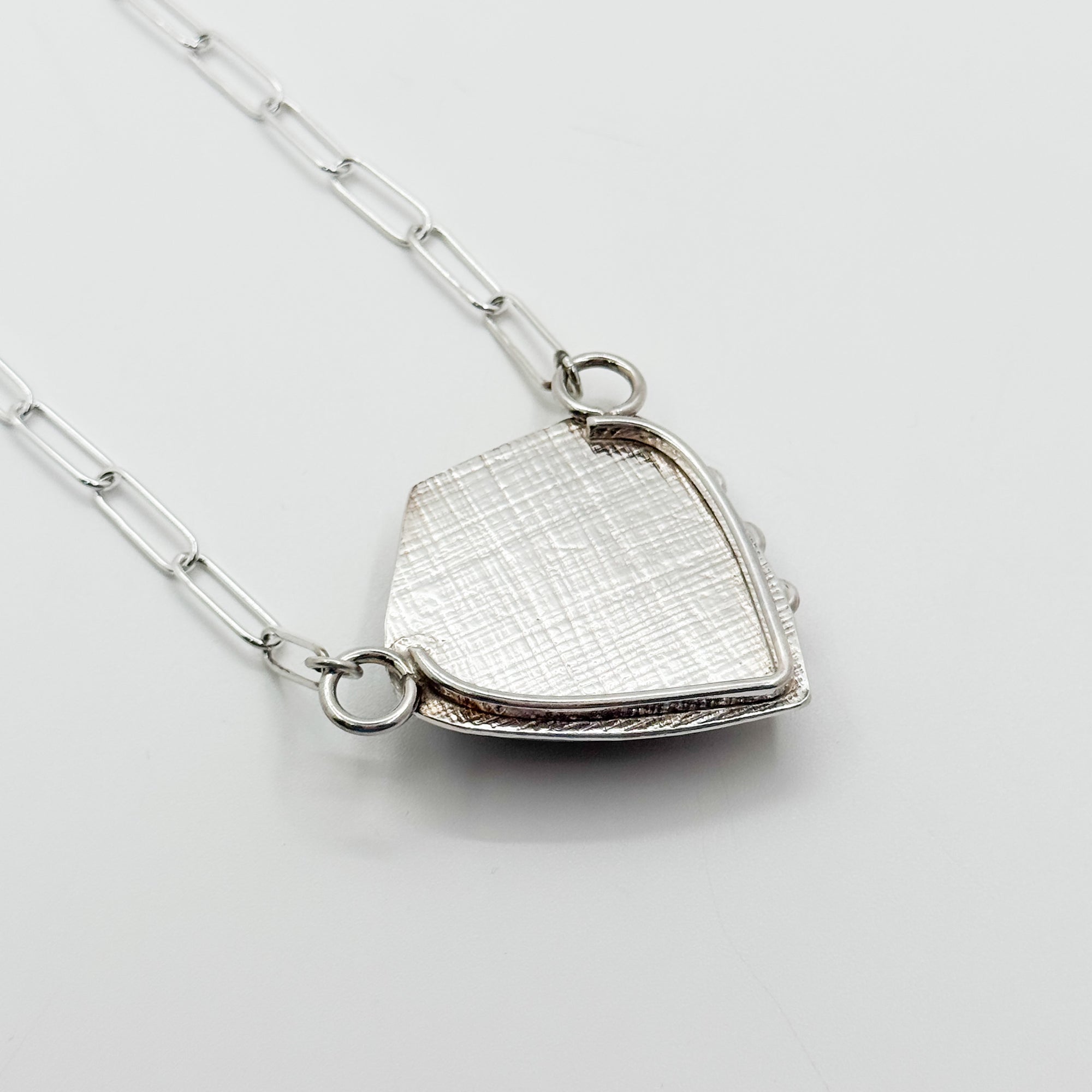 Blue Druzy pendant with gold squares and amethyst necklace