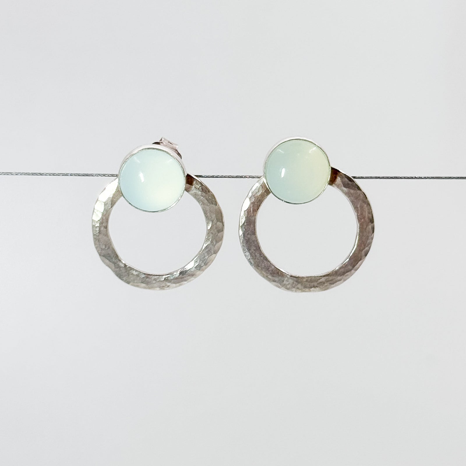 Smoke Ring Stud Earring with Aqua Chalcedony