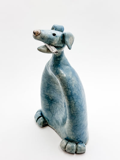 Blue Paper Dog Raku