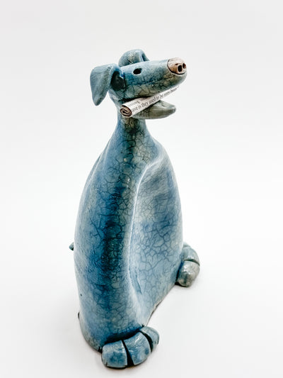 Blue Paper Dog Raku