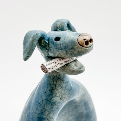 Blue Paper Dog Raku