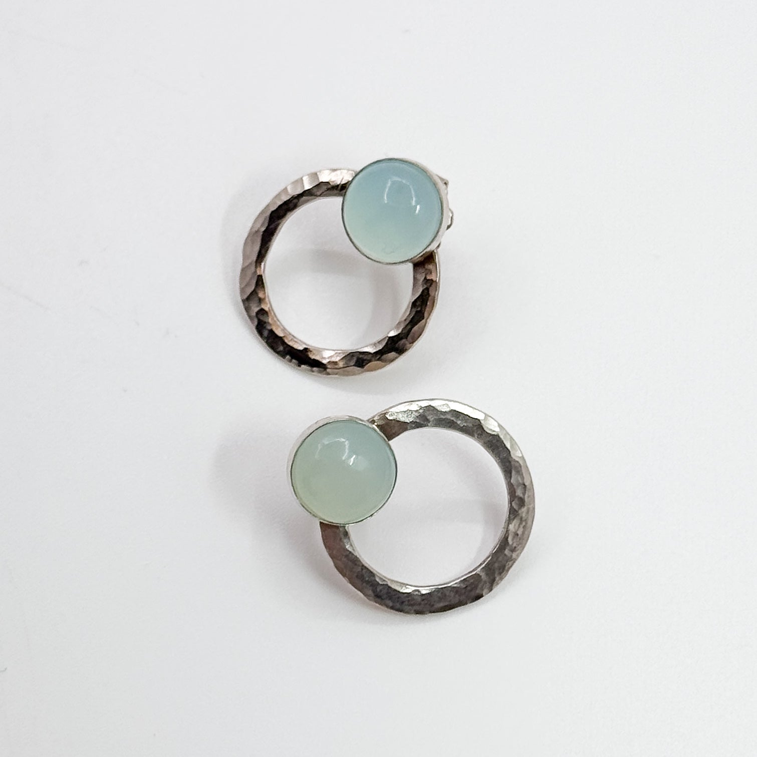 Smoke Ring Stud Earring with Aqua Chalcedony