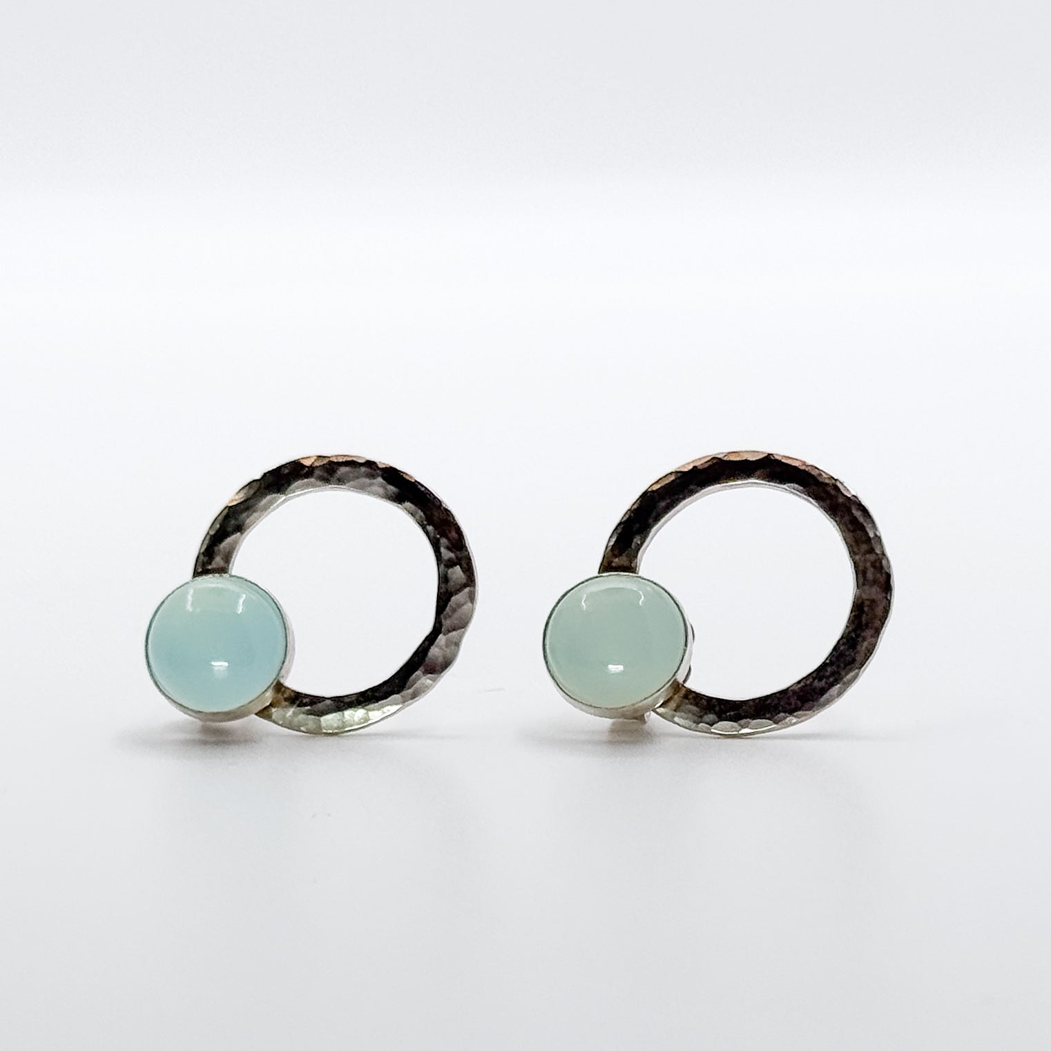 Smoke Ring Stud Earring with Aqua Chalcedony