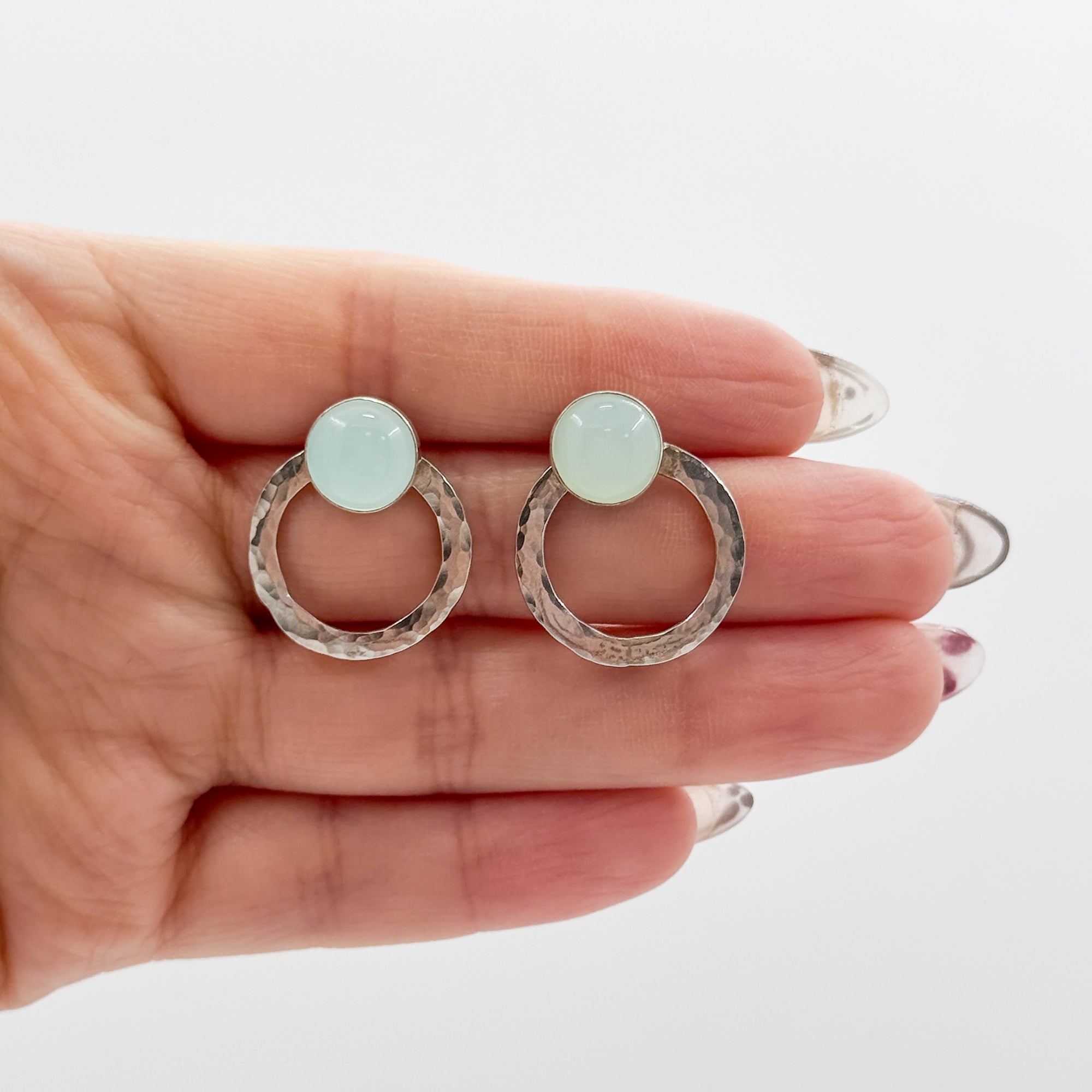 Smoke Ring Stud Earring with Aqua Chalcedony