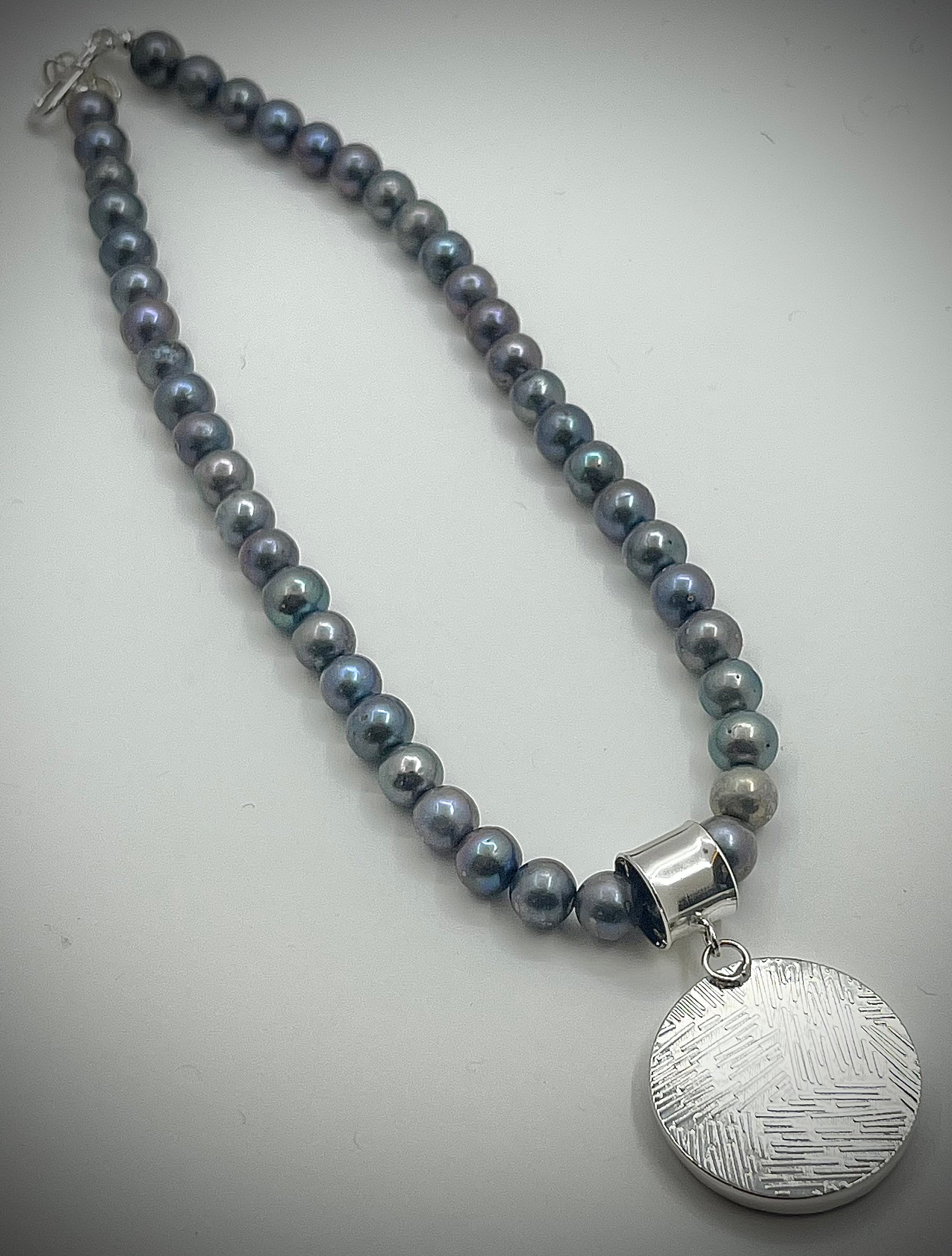 Gray Jasper Pendant on Gray Pearls